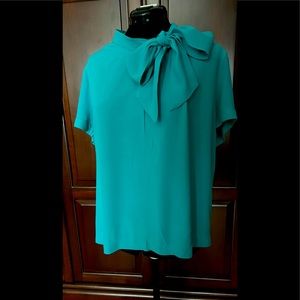 Classic jade colored blouse with beautiful neck tie bow
